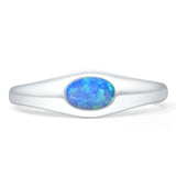 Oval 6mm Lab Created Blue Opal Signet Bold Ring Solitaire 925 Sterling Silver