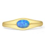 Oval 6mm Lab Created Blue Opal Signet Bold Ring Solitaire 925 Sterling Silver