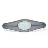 Oval 6mm Lab Created White Opal Signet Bold Ring Solitaire 925 Sterling Silver