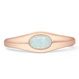 Oval 6mm Lab Created White Opal Signet Bold Ring Solitaire 925 Sterling Silver