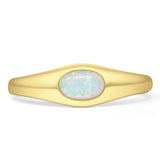 Oval 6mm Lab Created White Opal Signet Bold Ring Solitaire 925 Sterling Silver