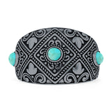 Round 14mm Filigree Weave Bali Turquoise Ring Oxidized 925 Sterling Silver