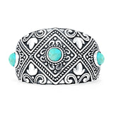 Round 14mm Filigree Weave Bali Turquoise Ring Oxidized 925 Sterling Silver