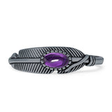 Oval Amethyst CZ Feather Rings 5.4mm Oxidized Beaded 925 Sterling Silver