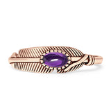 Oval Amethyst CZ Feather Rings 5.4mm Oxidized Beaded 925 Sterling Silver