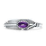 Oval Amethyst CZ Feather Rings 5.4mm Oxidized Beaded 925 Sterling Silver