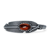 Oval Garnet CZ Feather Rings 5.4mm Oxidized Beaded 925 Sterling Silver