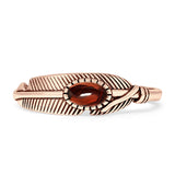Oval Garnet CZ Feather Rings 5.4mm Oxidized Beaded 925 Sterling Silver
