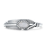 Oval Moonstone Feather Rings 5.4mm Oxidized Beaded 925 Sterling Silver