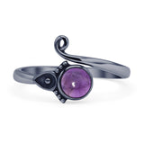 Minimalist 11.5mm Round Amethyst CZ Beaded Ring 925 Sterling Silver