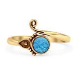Minimalist 11.5mm Round Lab Created Blue Opal Beaded Ring 925 Sterling Silver