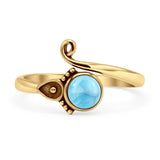 Minimalist 11.5mm Round Larimar Beaded Ring 925 Sterling Silver