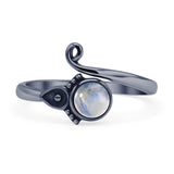 Minimalist 11.5mm Round Moonstone Beaded Ring 925 Sterling Silver