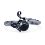 Minimalist 11.5mm Round Black Agate Beaded Ring 925 Sterling Silver