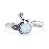 Minimalist 11.5mm Round Lab Created White Opal Beaded Ring 925 Sterling Silver
