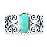 Art Deco 12mm Oval Turquoise Oxidized Filigree Ring 925 Sterling Silver