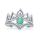 Round Turquoise Split Shank Ring Leaf Beaded Oxidized 925 Sterling Silver