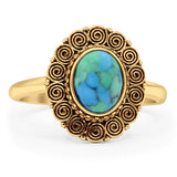 Minimalist 14.5mm Oval Turquoise Cocktail Ring 925 Sterling Silver
