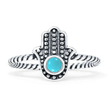 Hamsa Hand Ring 11.7mm Twisted Rope Turquoise Oxidized 925 Sterling Silver