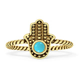 Hamsa Hand Ring 11.7mm Twisted Rope Turquoise Oxidized 925 Sterling Silver