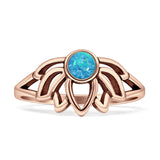 Round Blue Opal Lotus Ring