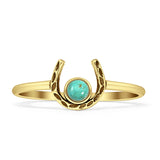 Minimalist 7.5mm Round Turquoise Horseshoe Ring Oxidized 925 Sterling Silver
