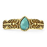 Art Deco 7.1mm Pear Teardrop Turquoise Ring Oxidized 925 Sterling Silver