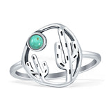 Minimalist 14.4mm Round Turquoise Cactus Ring Oxidized 925 Sterling Silver