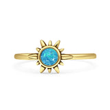 Minimalist 7.4mm Lab Created Blue Opal Ring 925 Sterling Silver