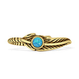 Minimalist 5.3mm Round Lab Created Blue Opal Feather Ring Oxidized 925 Sterling Silver