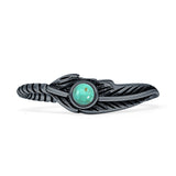 Minimalist 5.3mm Round Turquoise Feather Ring Oxidized 925 Sterling Silver