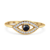 Minimalist 6.7mm Round Black Agate Evil Eye Ring Oxidized 925 Sterling Silver