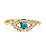 Minimalist 6.7mm Round Turquoise Evil Eye Ring Oxidized 925 Sterling Silver