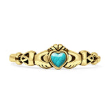 Minimalist 5mm Heart Turquoise Celtic Claddagh Ring Oxidized 925 Sterling Silver