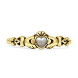Minimalist 5mm Heart Lab Created White Opal Celtic Claddagh Ring Oxidized 925 Sterling Silver