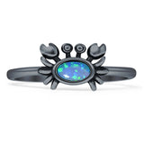Minimalist 8mm Oval Lab Created Blue Opal Crab Ring Oxidized Stackable 925 Sterling Silver