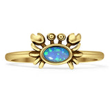 Minimalist 8mm Oval Lab Created Blue Opal Crab Ring Oxidized Stackable 925 Sterling Silver