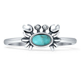 Minimalist 8mm Oval Turquoise Crab Ring Oxidized Stackable 925 Sterling Silver