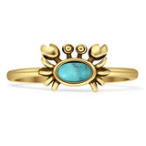 Minimalist 8mm Oval Turquoise Crab Ring Oxidized Stackable 925 Sterling Silver