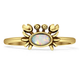 Minimalist 8mm Oval Lab Created White Opal Crab Ring Oxidized Stackable 925 Sterling Silver