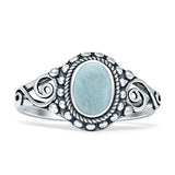 Art Deco 11mm Oval Larimar Rings Twisted Filigree Oxidized 925 Sterling Silver