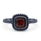 Cushion Cut Garnet CZ Beaded Rope Ring Oxidized 925 Sterling Silver