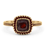 Cushion Cut Garnet CZ Beaded Rope Ring Oxidized 925 Sterling Silver