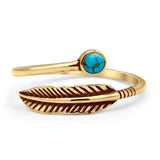 Minimalist 8.4mm Round Turquoise Feather Ring Oxidized 925 Sterling Silver