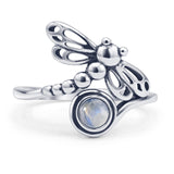 Round Moonstone Filigree Dragonfly Ring Oxidized 925 Sterling Silver