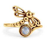Round Moonstone Filigree Dragonfly Ring Oxidized 925 Sterling Silver