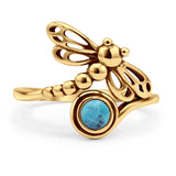 Round Turquoise Filigree Dragonfly Ring Oxidized 925 Sterling Silver