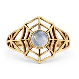 Round Moonstone Spiderweb Ring Oxidized Filigree 925 Sterling Silver