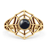 Round Black Agate Spiderweb Ring Oxidized Filigree 925 Sterling Silver