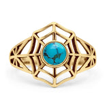 Round Turquoise Spiderweb Ring Oxidized Filigree 925 Sterling Silver